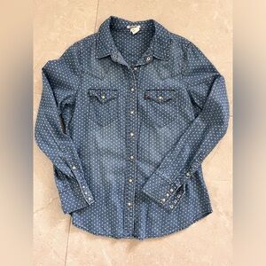 Womens LEVIS Polka dot pearl snap long sleeve denim shirt
